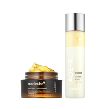 Medicube Holiyday Gifts All Over Glow Skin Duo: Deep Vitamin C Golden Capsule Face Moisturizer And Age-R Glutathione Glow Milky Toner I Stocking Stuffers For Women, Gifts For Her