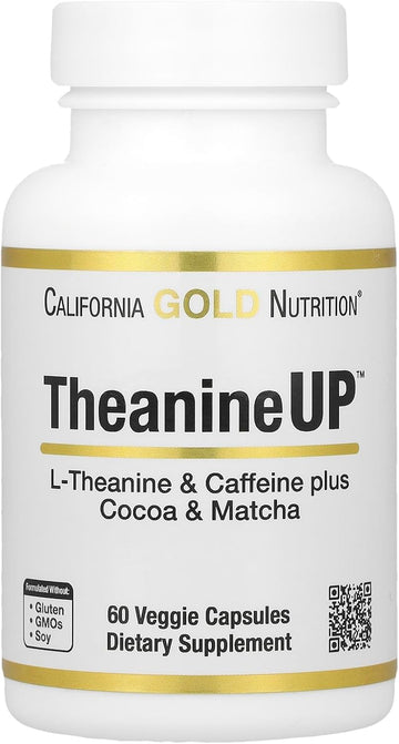 California Gold Nutrition Theanineup™, L-Theanine & Caffeine Plus Cocoa & Matcha, 60 Veggie Capsules