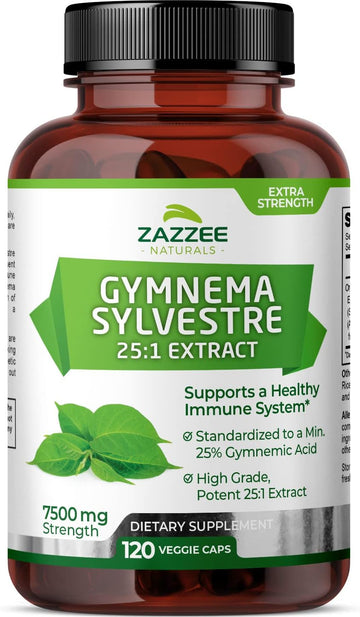 Zazzee Organic Gymnema Sylvestre 25:1 Extract, 7500 Mg Strength, 25% Gymnemic Acid, 120 Vegan Capsules, 4 Month Supply, Standardized And Concentrated 25X Extract, All-Natural And Non-Gmo