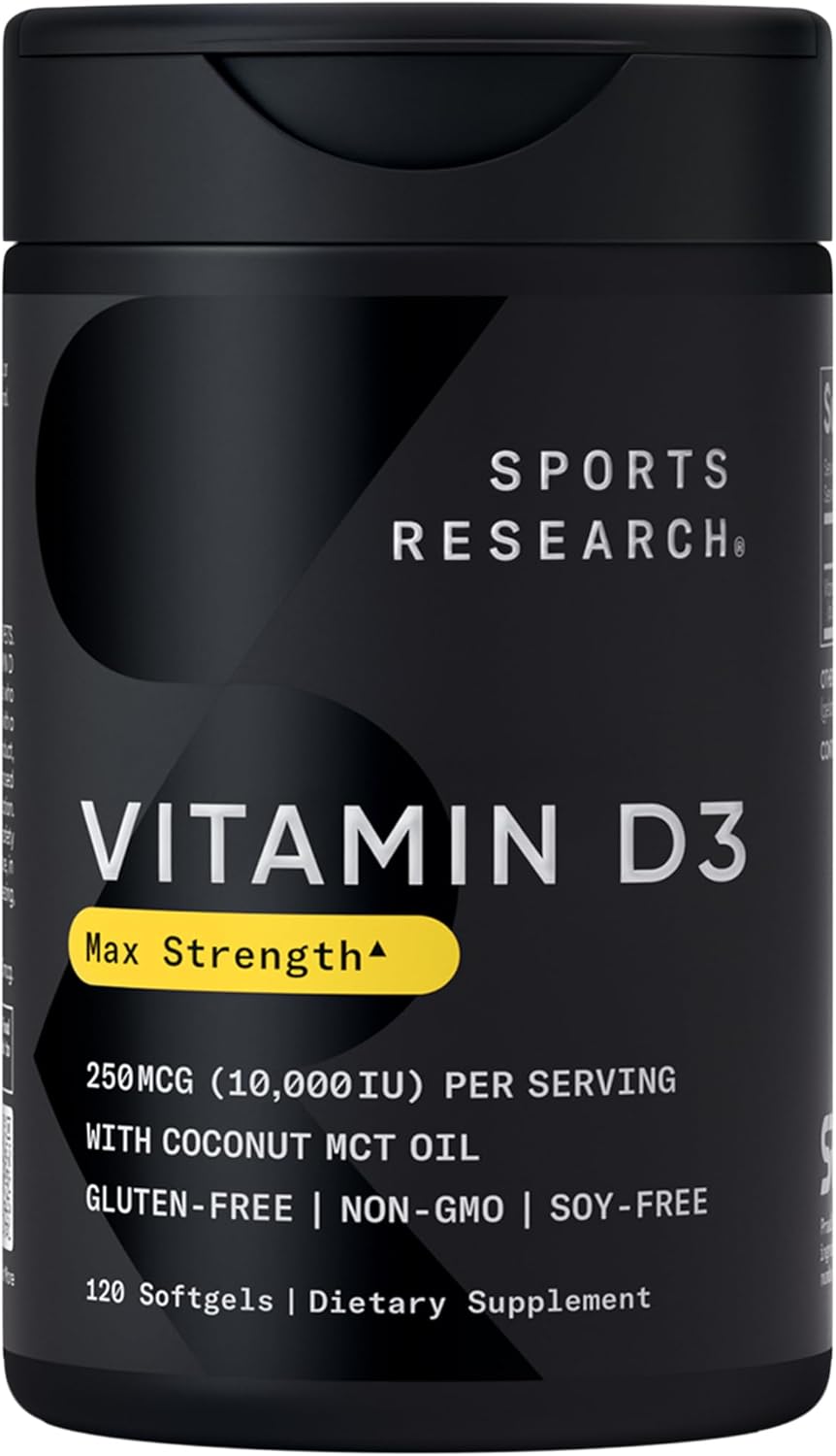 Sports Research Vitamin D3 10,000 Iu With Coconut Mct Oil - High Potency Vitamin D Supplement For Immune & Bone Support - Non-Gmo Verified, Gluten & Soy Free – 250Mcg, 120 Liquid Softgels