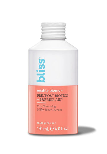 Bliss Mighty Biome Skin Balancing Milky Toner + Serum - 4 Fl Oz - Pre & Post Biotics Formula + Barrier Aid Complex With Ceramides & Squalane - Radiant Complexion - Clean - Vegan & Cruelty-Free
