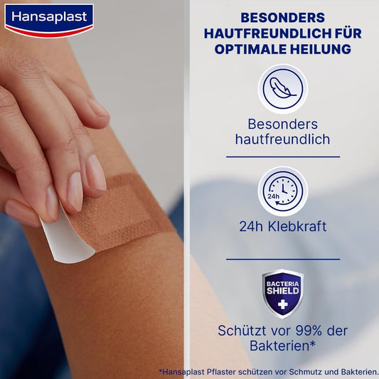 Hansaplast Sensitive Plasters (20 Strips), Skin-Friendly And Hypoallergenic Wound Plasters With Bacteria Shield And Safe Adhesive