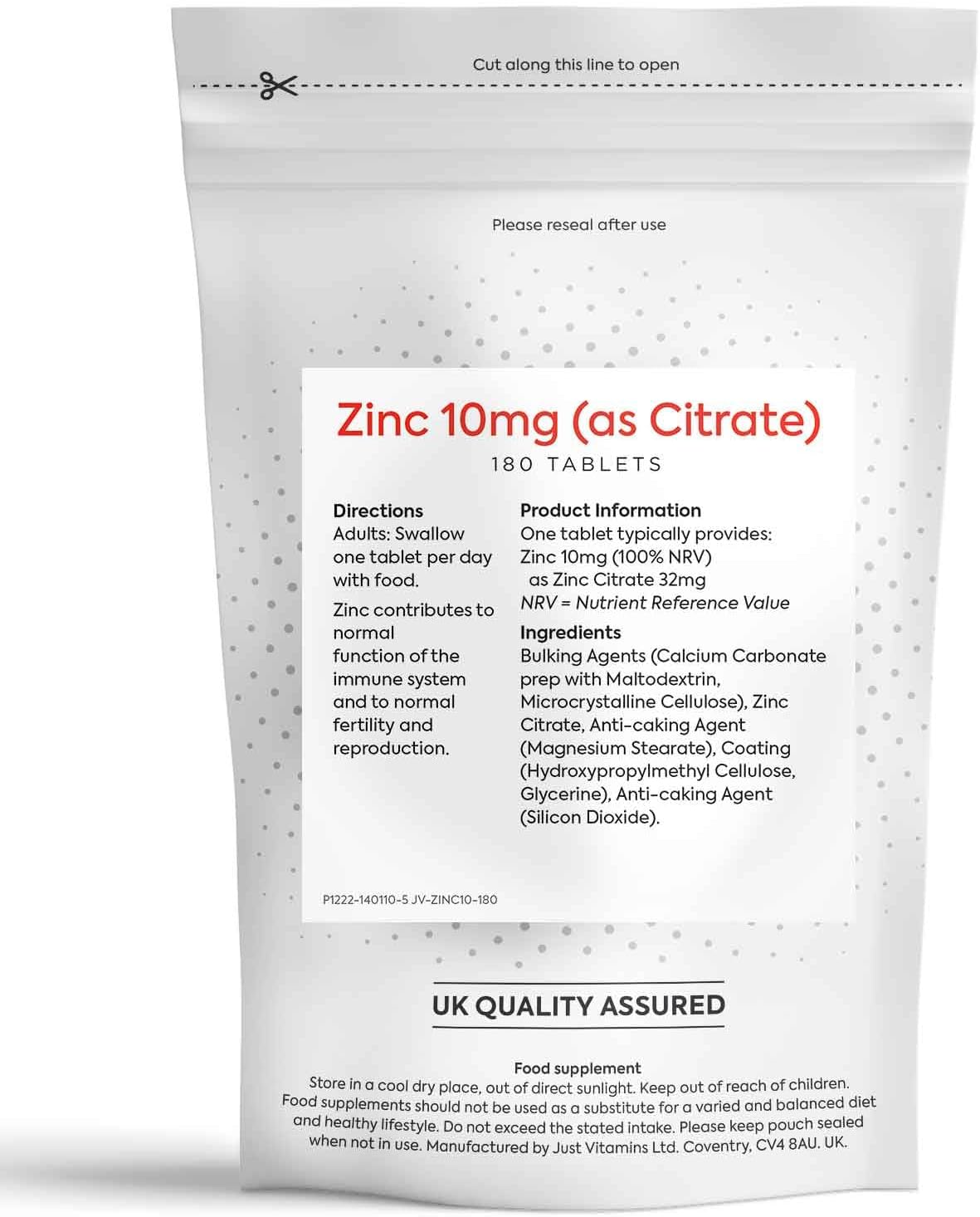 Just Vitamins Zinc (Citrate) 10mg x180 Tablets (6 Month Supply) UK Made : Amazon.co.uk: Health & Personal Care