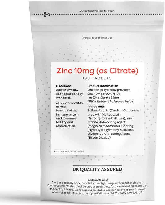 Just Vitamins Zinc (Citrate) 10mg x180 Tablets (6 Month Supply) UK Made : Amazon.co.uk: Health & Personal Care