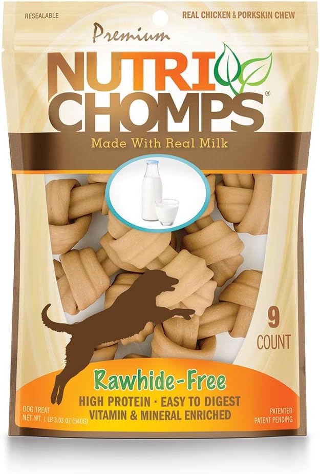 Nutrichomps Dog Chews, 4-Inch Knots, Easy To Digest, Rawhide-Free Dog Treats, 9 Count Real Milk Flavor
