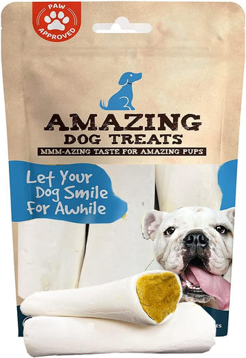 Amazing Dog Treats - Stuffed Shin Bone for Dogs (Bacon and Cheese, 5-6 Inch - 3 Count) - All Natural Dog Bones