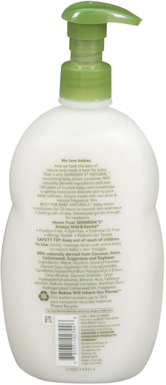 Johnson's Natural Baby Lotion for Newborn Skin, 18 Fl. Oz