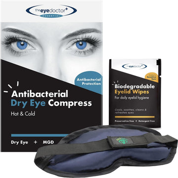 The Eye Doctor Essential Treatment Bundle - Reusable Hot Cold Eye Compress & 20X Single Use Eyelid Wipes For Dry Eye, Blepharitis & Mgd - Microwave Safe Mask