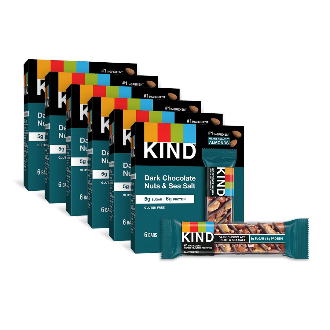 Kind Bars, Dark Chocolate Nuts And Sea Salt, Healthy Snacks, Gluten Free, Low Sugar, 6G Protein, 36 Count