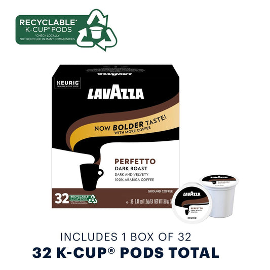 Lavazza Perfetto Single-Serve Coffee K-Cup® Pods For Keurig® Brewer, 32 Count (Pack Of 4) Full-Bodied Dark Roast With Bold, Dark Flavor And Notes Of Caramel, 100% Arabica