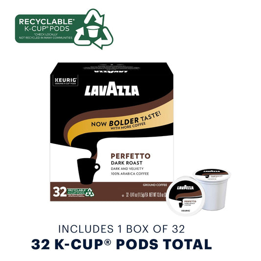 Lavazza Perfetto Single-Serve Coffee K-Cup® Pods for Keurig® Brewer, 32 Count (Pack of 4) Full-bodied dark roast with bold, dark flavor and notes of caramel, 100% Arabica