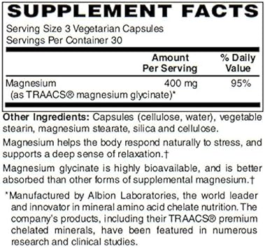 Magnesium Glycinate (400mg) Vegetarian Capsules by BariatricPal (90 Count)