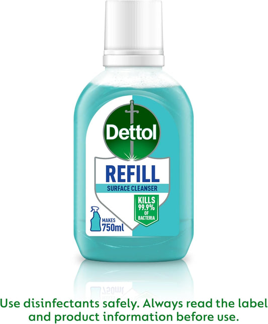 Dettol Surface Cleaner Spray Refill, Original, Multipack Of 6 X 50Ml, Total 300Ml, Makes 2.25L, Antibacterial Spray, Kills 99.99% Of Germs, Antibacterial, Disinfectant, Household Cleaners