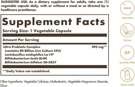 Solgar Advanced Probiotic Complex, 30 Vegetable Capsules - 80 Billion Cfu Multi Strain Probiotic - Everyday Care For Digestive & Immune Systems - Non-Gmo, Vegan, Gluten & Dairy Free, 30 Servings