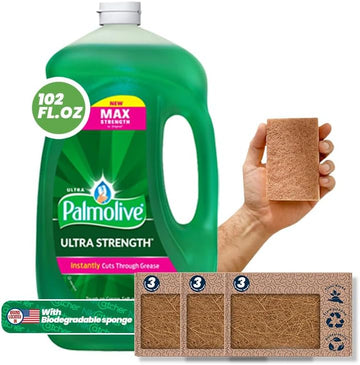 Bundle: Palmolive Ultra Dishwashing Liquid, Original Scent (102 oz) Biodegradable Sponge Bundle - Household Essentials and Dishwasher Cleaner