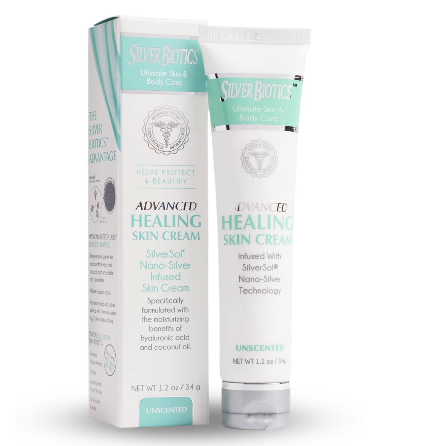 Silver Biotics Nano Silver Healing Lotion Cream | Silversol And Hyaluronic Acid | All Natural Ingredients To Heal, Smooth Your Skin Blemishes And Scars | Unscented Scent Infused | 1.2 Oz