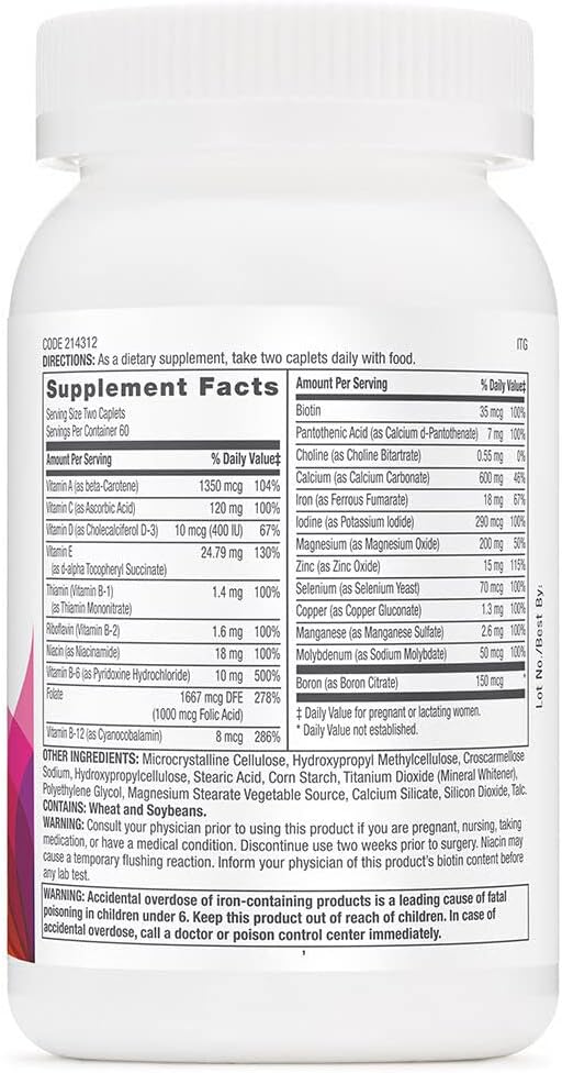 Gnc Women'S Prenatal Multivitamin Formula With Iron | Supports Pregnancy And Healthy Baby Development | Essential Nutrients Folic Acid, Zinc, Calcium Plus B Vitamins | 120 Caplets