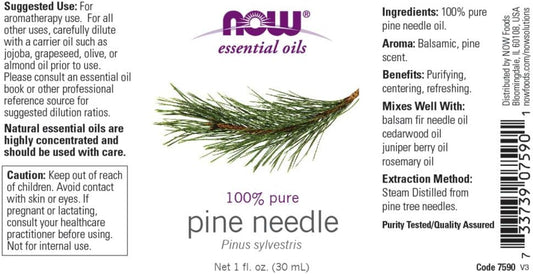 Now Essential Oils, Pine Needle Oil, Purifying Aromatherapy Scent, Steam Distilled, 100% Pure, Vegan, Child Resistant Cap, 1-Ounce