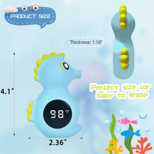 Baby Bath Thermometer Safety, Auto ON/Off Waterproof Bathtub Thermometer, Digital Shower Water Temperature Sensor, Bathtub Floating Toy, Seahorse