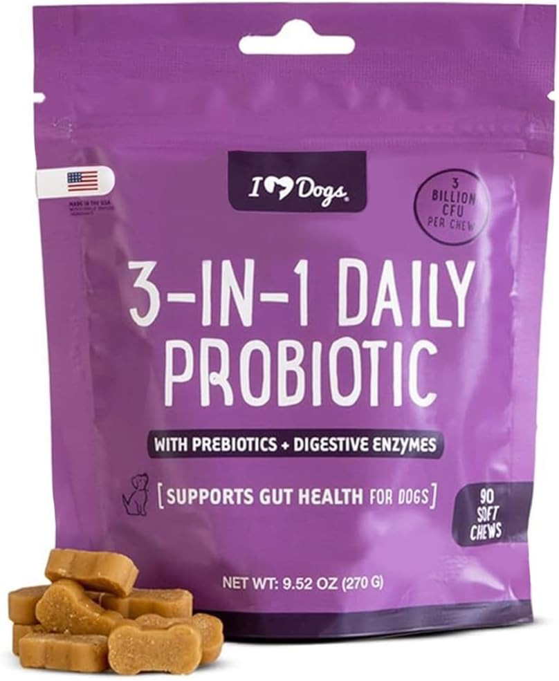 Iheartdogs 3-In-1 Probiotic For Dogs With Pumpkin For Improved Digestion & Gut Health - Dog Probiotics And Digestive Enzymes, 90 Count