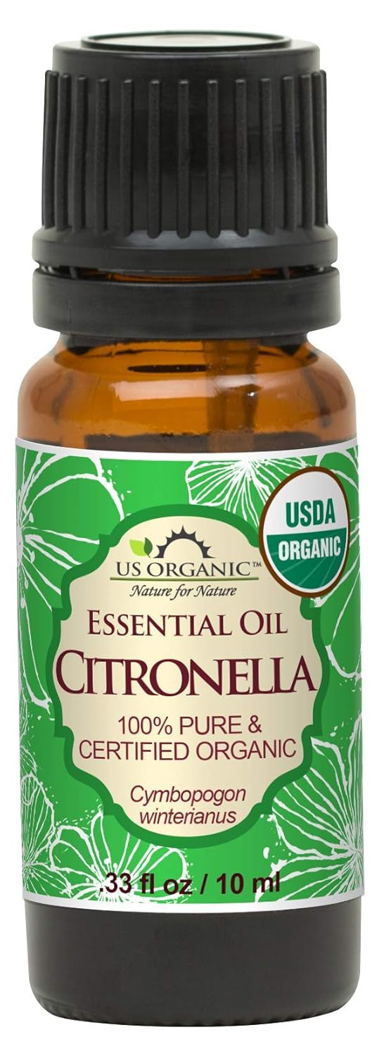 US Organic Citronella Essential Oil, Certified Organic, Pure & Natural, Improved caps and droppers. Used for Skin Care, DIY Projects Like Candle Making and Much More (10 ml.33 fl oz)