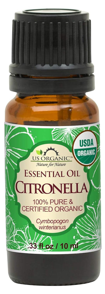 US Organic Citronella Essential Oil, Certified Organic, Pure & Natural, Improved caps and droppers. Used for Skin Care, DIY Projects Like Candle Making and Much More (10 ml.33 fl oz)