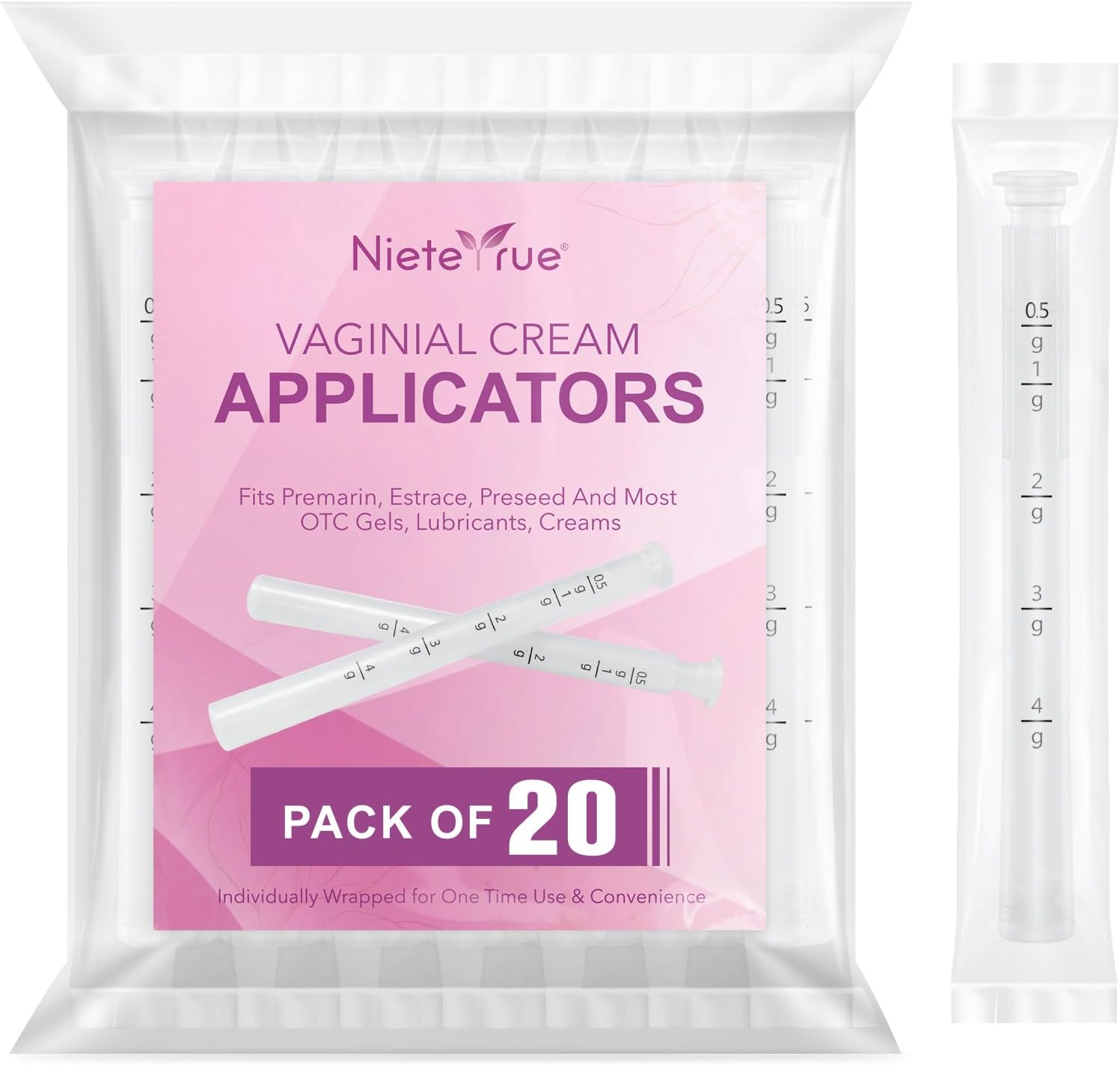 Updated Disposable Vaginial Cream Applicators (20 Packs) Dosage Markings Hygienic Individually Wrapped Fit to Most Lub-RIC-Ants, Cream, or Gels, Feminine Care Vaginial Applicators