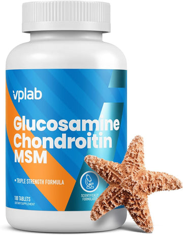 Vplab Glucosamine Chondroitin Msm Complex - Triple Strength Formula Supplement For Joint Support & Mobility - Glucosamine Sulphate 2Kcl, Chondroitin Sulphate Sodium & Methylsulfonylmethane, 180