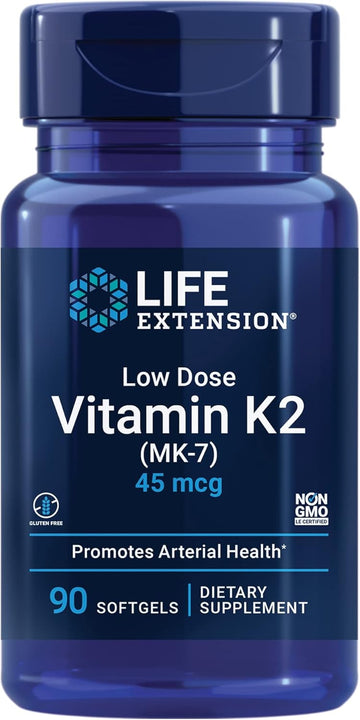 Life Extension Low Dose Vitamin K2 – Supports Arterial Health – Non-Gmo, Gluten-Free – 90 Softgels