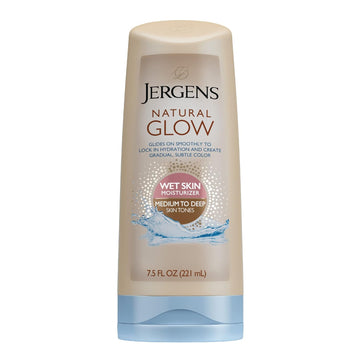 Jergens Natural Glow In Shower Lotion, Self Tanner for Medium to Deep Skin Tone, Sunless Tanning Wet Skin Lotion for Gradual, Flawless Color, 7.5 Ounce (Packaging May Vary)