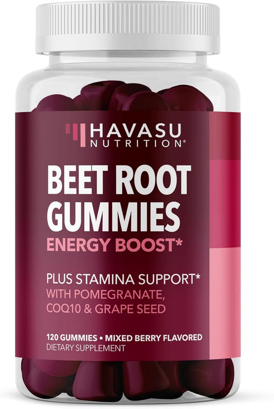 Beet Root Gummies With Coq10 Energy Supplement | Nitric Oxide Supplement For Healthy Energy & Performance Support With Pomegranate Extract | Beet Root Supplements | Mixed Berry | 120 Vegan Gummies