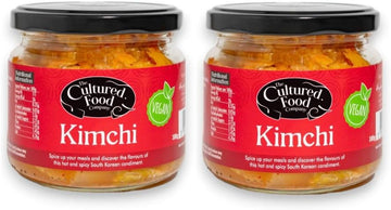 The Cultured Food Company Korean Vegan Kimchi 2X 300G - Traditionally Fermented - Unpasteurised - Hot And Spicy - Probiotic Rich - Made From Napa Cabbage & Daikon Radish - No Preservatives
