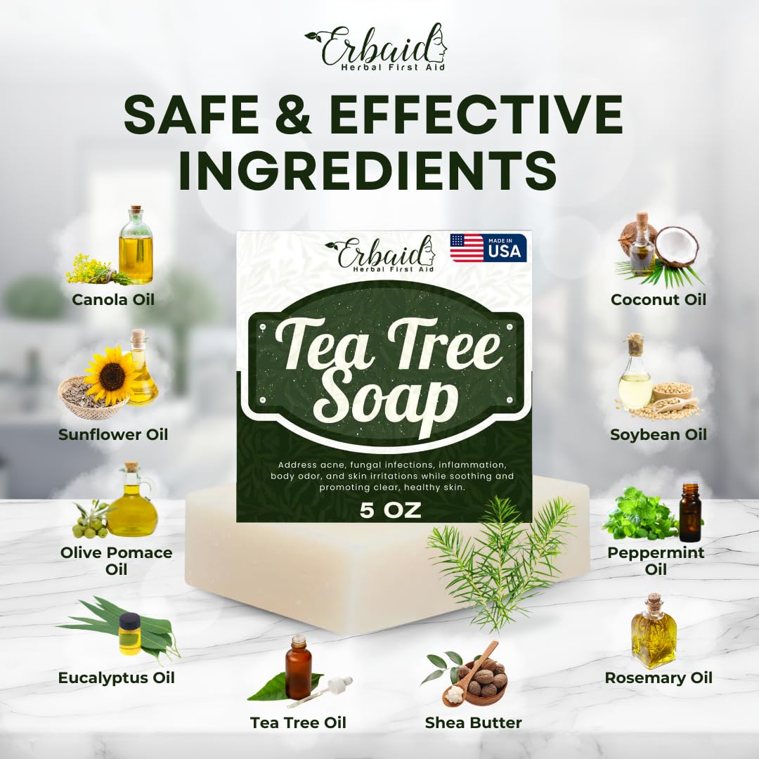 Tea Tree Soap – Natural Defense Tea Tree Oil Wash Bar For Face & Body – Remedy Soap Fights Acne, Skin Irritation, And Prevents Breakouts – Deeply Cleansing, Hydrating Cleanser For Calm, Fresh Skin : Beauty & Personal Care