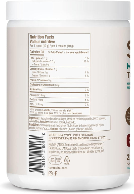 Sproos Keto Creamer Beverage Mct Powder, Coconut Oil, Grass-Fed Butter & Organic Ghee-Healthy Fats, Optimal Brain Health Creamy, Buttery Flavour-Sugar Free-22-Day Supply, White, 220 G