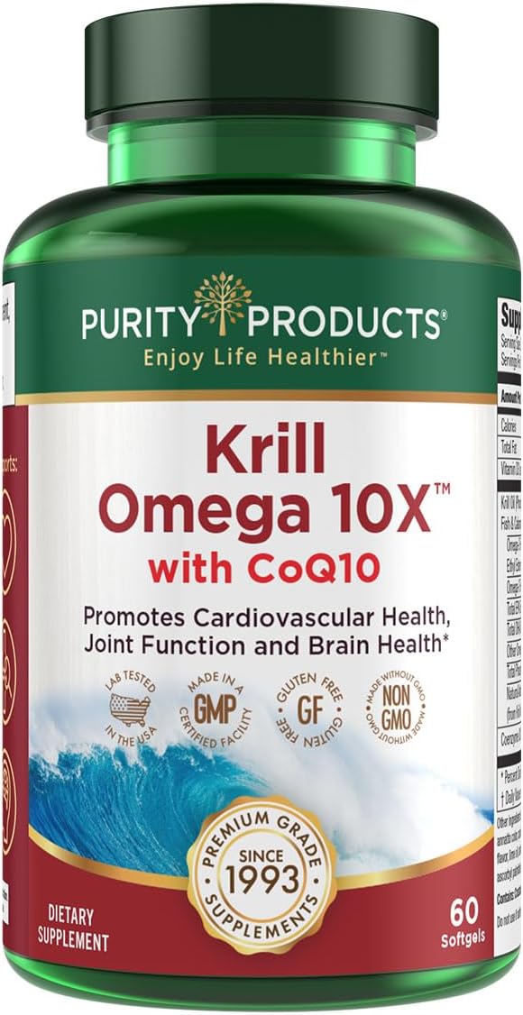 Krill Omega 10X more EPA & DHA with CoQ10 Super Formula from Purity Products. 60 SOFT GELS