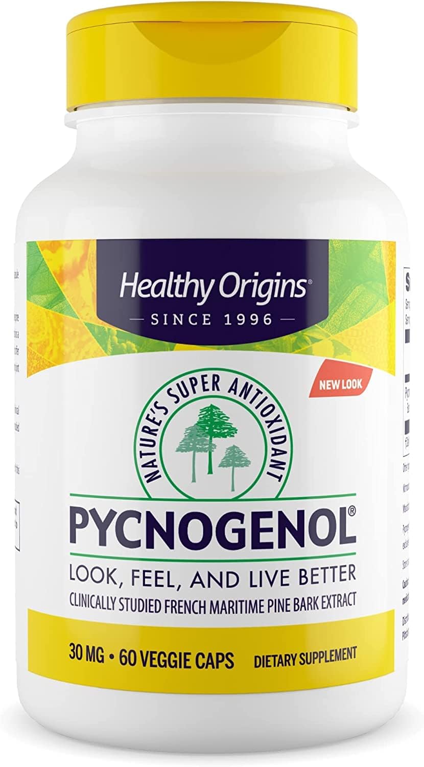 Healthy Origins Pycnogenol 30 mg - Premium Pine Bark Extract - French Maritime Pine Bark Extract for Heart Health, Skin Care & More - Gluten-Free & Non-GMO Supplement - 60 Veggie Caps