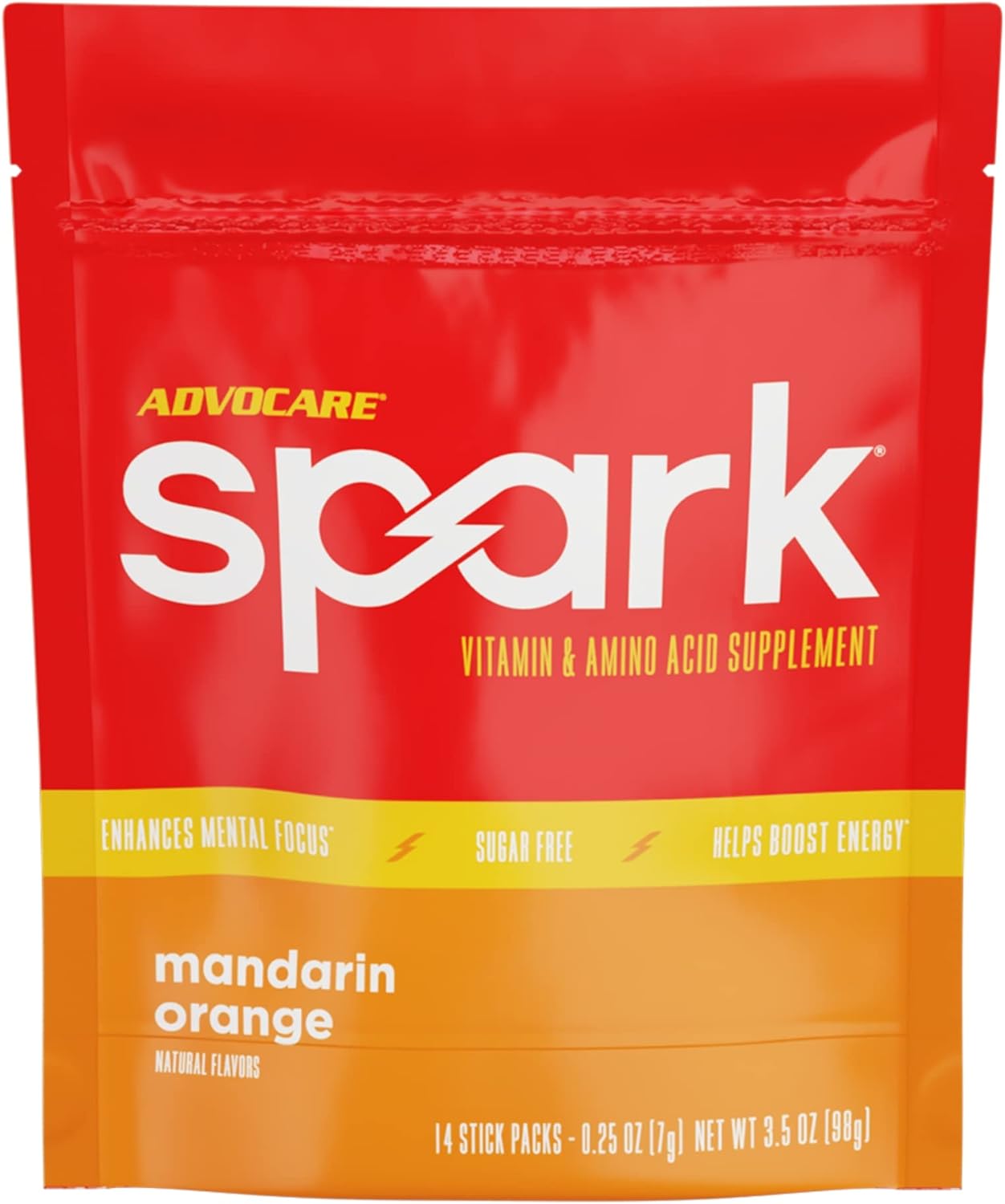 Advocare Spark Vitamin & Amino Acid Supplement - Focus & Energy Drink Powder Mix With Vitamin A, B-6, C & E - Also Includes L-Carnitine & L-Tyrosine - Mandarin Orange, 14 Stick Packs