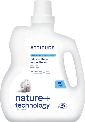 Attitude Laundry Fabric Softener Liquid, Vegan And Naturally Derived Detergent, Plant Based, He Washing Machine Compatible, Wildflowers, 80 Loads, 67.6 Fl Oz