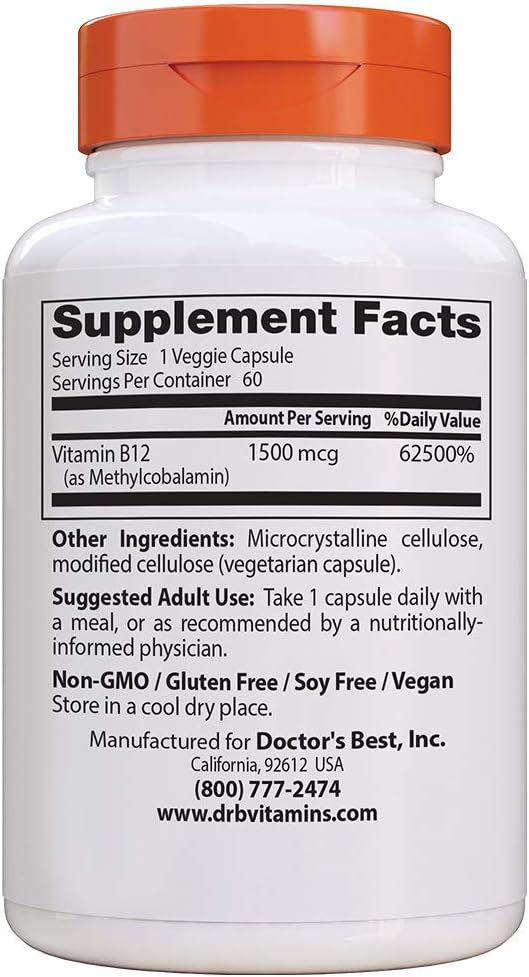 Doctor's Best Fully Active B12 1500 mcg, Non-GMO, Vegan, Gluten Free, Supports Healthy Memory, Mood and Circulation, 60 Count