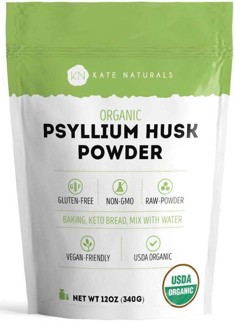 Kate Naturals Psyllium Husk Powder for Fiber Supplement and Baking Low Carb Bread (12 oz) USDA Organic Fiber Powder Unflavored, Gluten-Free, Non-GMO for Digestive System
