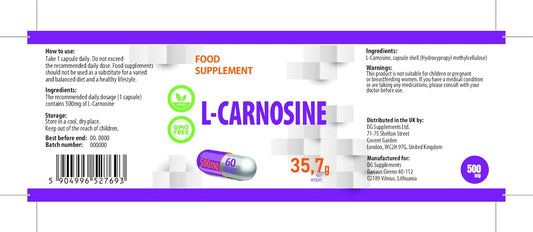 Hepatica L-Carnosine | 500Mg High Strength | 60 Vegan Capsules Advanced Antioxidant | 3Rd Party Lab Tested | Gmp Certified