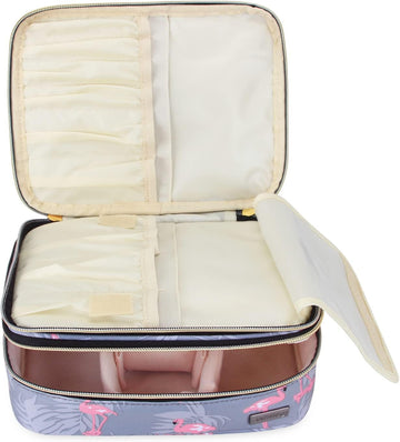 Teamoy Travel Makeup Brush Case, Portable Makeup Brush Organizer Professional Cosmetic Pouch Bag With Handle For Womens Makeup Essentials, Flamingo