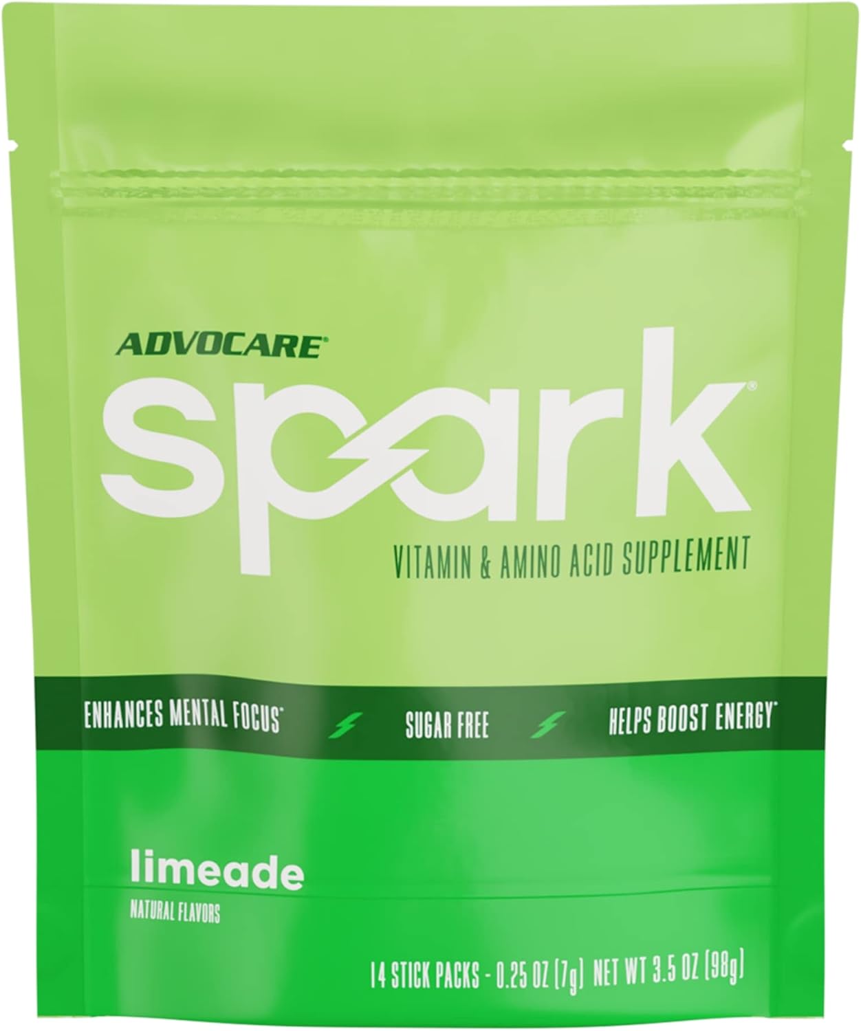 Advocare Spark Vitamin & Amino Acid Supplement - Focus & Energy Drink Powder Mix With Vitamin A, B-6, C & E - Also Includes L-Carnitine & L-Tyrosine - Limeade, 14 Stick Packs