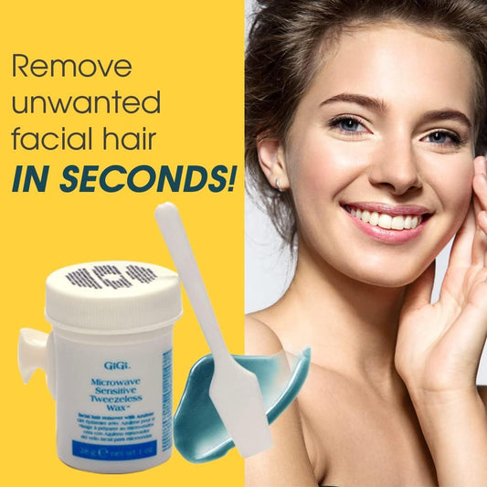 GiGi Microwave Sensitive Tweezeless Wax with Azulene Oil - Non-Strip Facial Hair Remover for Sensitive Skin, 1 oz