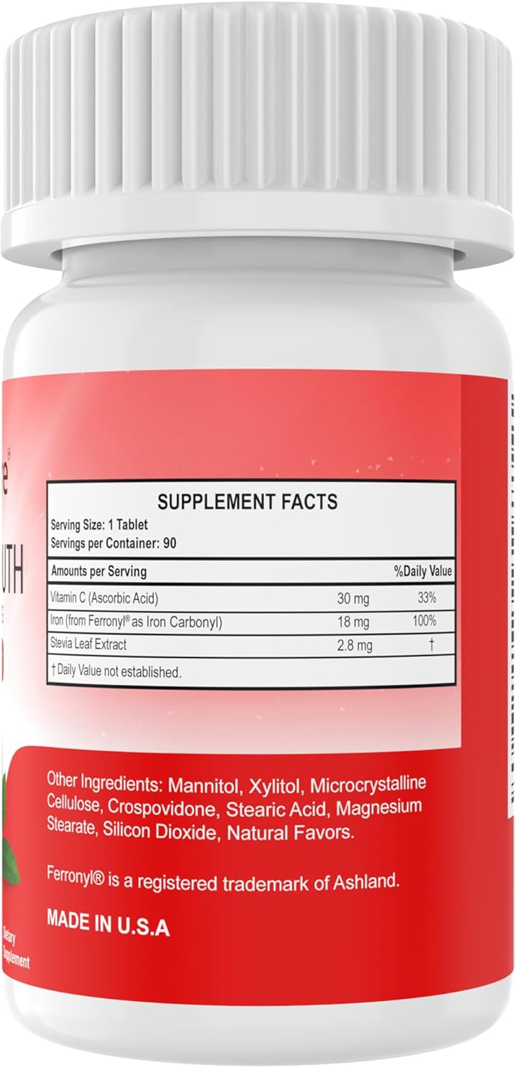 Nutritipure Chewable Iron Supplement For Women/Men(Carbonyl Iron 18 Mg With Vitamin C 30 Mg) Tablet In Orange Flavor 90 Count (1) : Health & Household