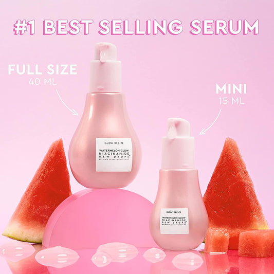 Glow Recipe Watermelon Glow Niacinamide Dew Drops - Hydrating & Illuminating Makeup Primer For Dewy, Glass Skin - Hyaluronic Acid Serum For Face Brightening, Plumping, & Highlighting (40 Ml + 15 Ml)