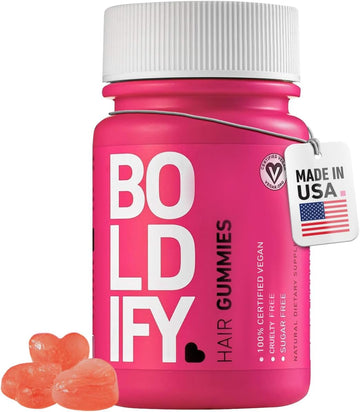 Boldify Hair Gummies - Sugar Free - Biotin Gummies - Fast Acting Vegan Hair Skin And Nails Vitamins For Hair Growth - Natural Strawberry Hair Growth Gummies - 5000Mcg Biotin/Serving, 30 Day Supply