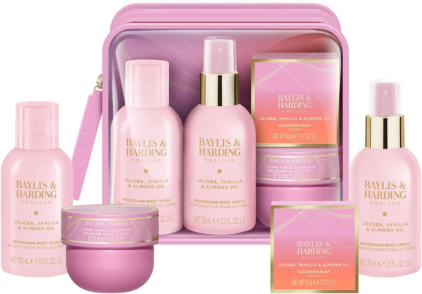 Baylis & Harding Jojoba, Vanilla & Almond Oil Luxury Travel Wash Bag Gift Set - Vegan Friendly