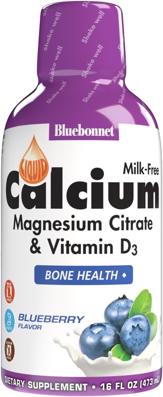 Bluebonnet Nutrition Liquid Calcium Citrate Magnesium Citrate, Vitamin D3, Bone Health, Gluten Free, Soy Free, Milk Free, Kosher,32 Servings, Blueberry Flavor, 16 Fl Oz (Pack Of 1)