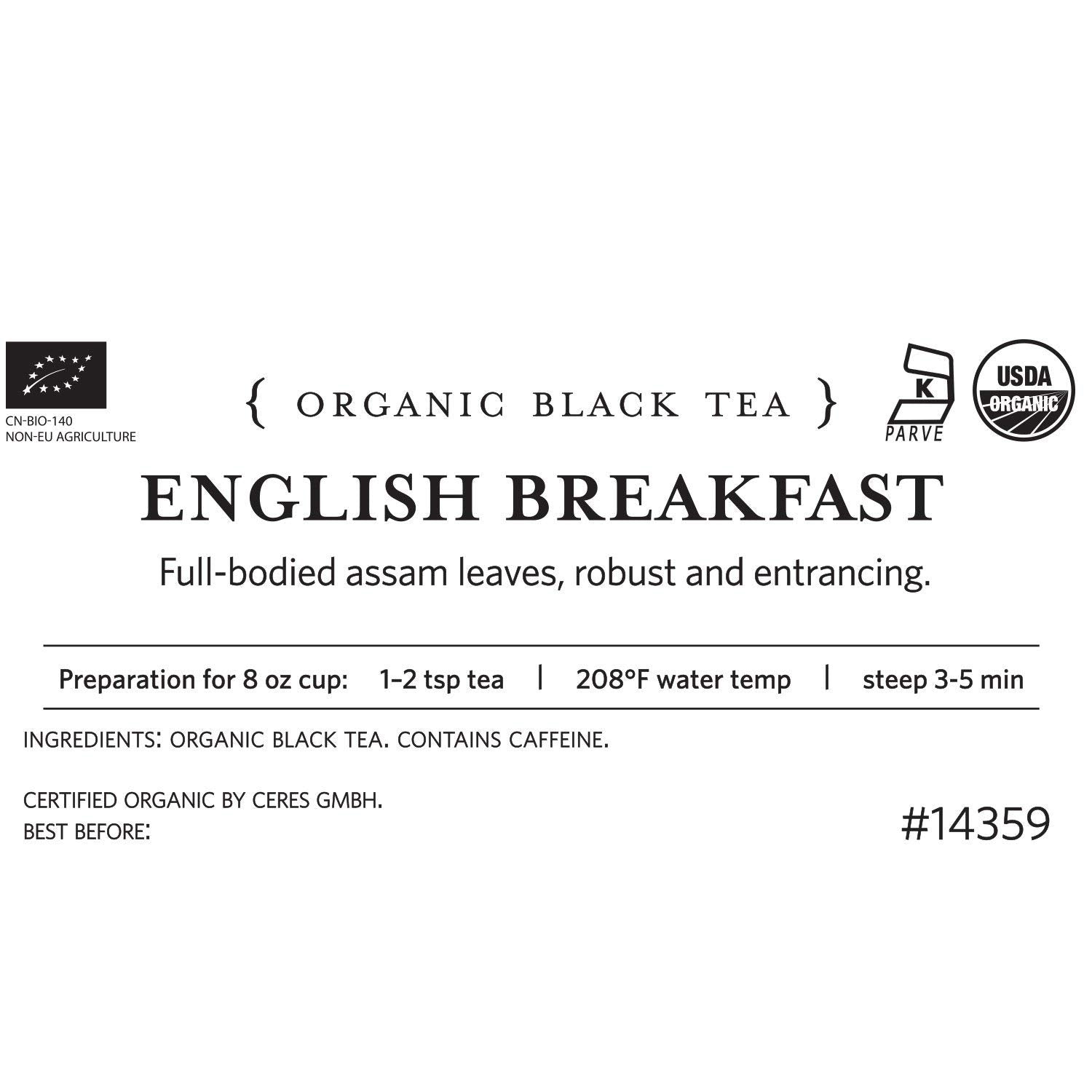 Tea Forte English Breakfast Loose Bulk Tea, 1 Pound Pouch, Organic Black Tea Makes 160-170 Cups